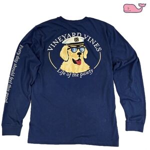 PRICE DROP‼️NWT Vineyard Vines Mens Large Navy Dog Captain L/S Pocket Tee